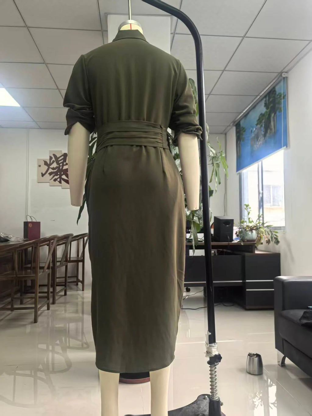 Elegant Dresses Woman Spring Polo Collar Button High Waist Slim Bodycon Dress Autumn Long Sleeve Solid Office Lady Dress Vestido