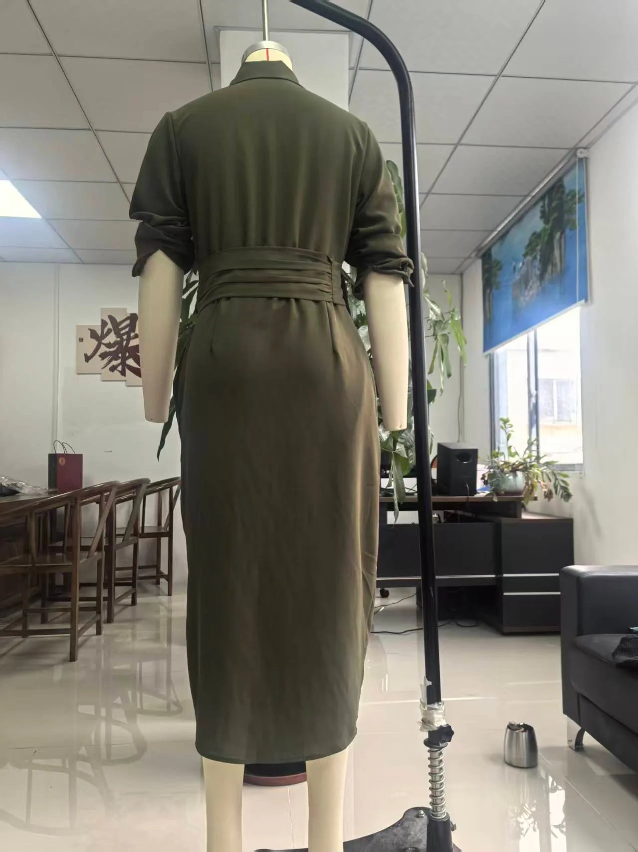 Elegant Dresses Woman Spring Polo Collar Button High Waist Slim Bodycon Dress Autumn Long Sleeve Solid Office Lady Dress Vestido