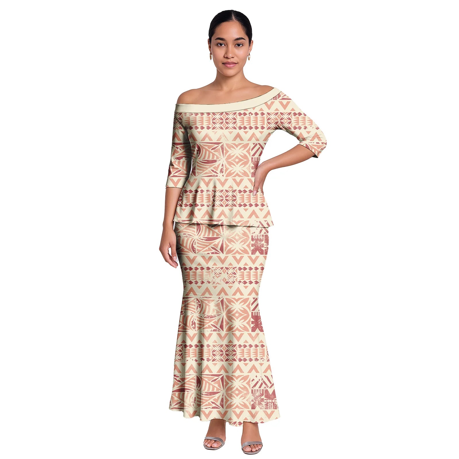 Hawaiian Style Casual Life Custom Clothes Samoan Tribal Ladies Long Dress Tapa Design Women 2pc Sets Polynesian Party Puletasi