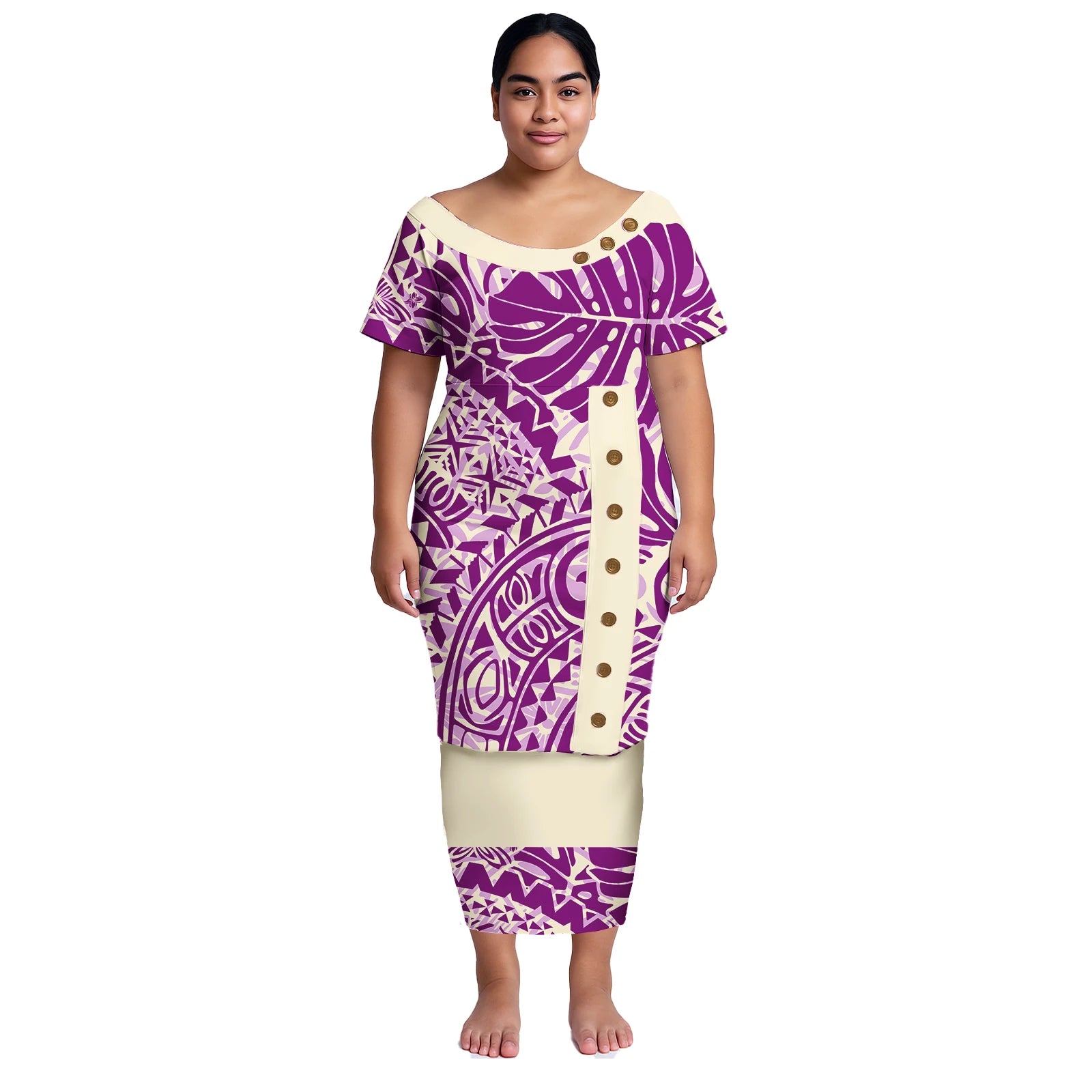 Plus Size Women Dresses Samoan Puletasi 2Pcs Set Island Shirt and Skirts Polynesian Church Tapa Print Tribal Long Dress Elegant