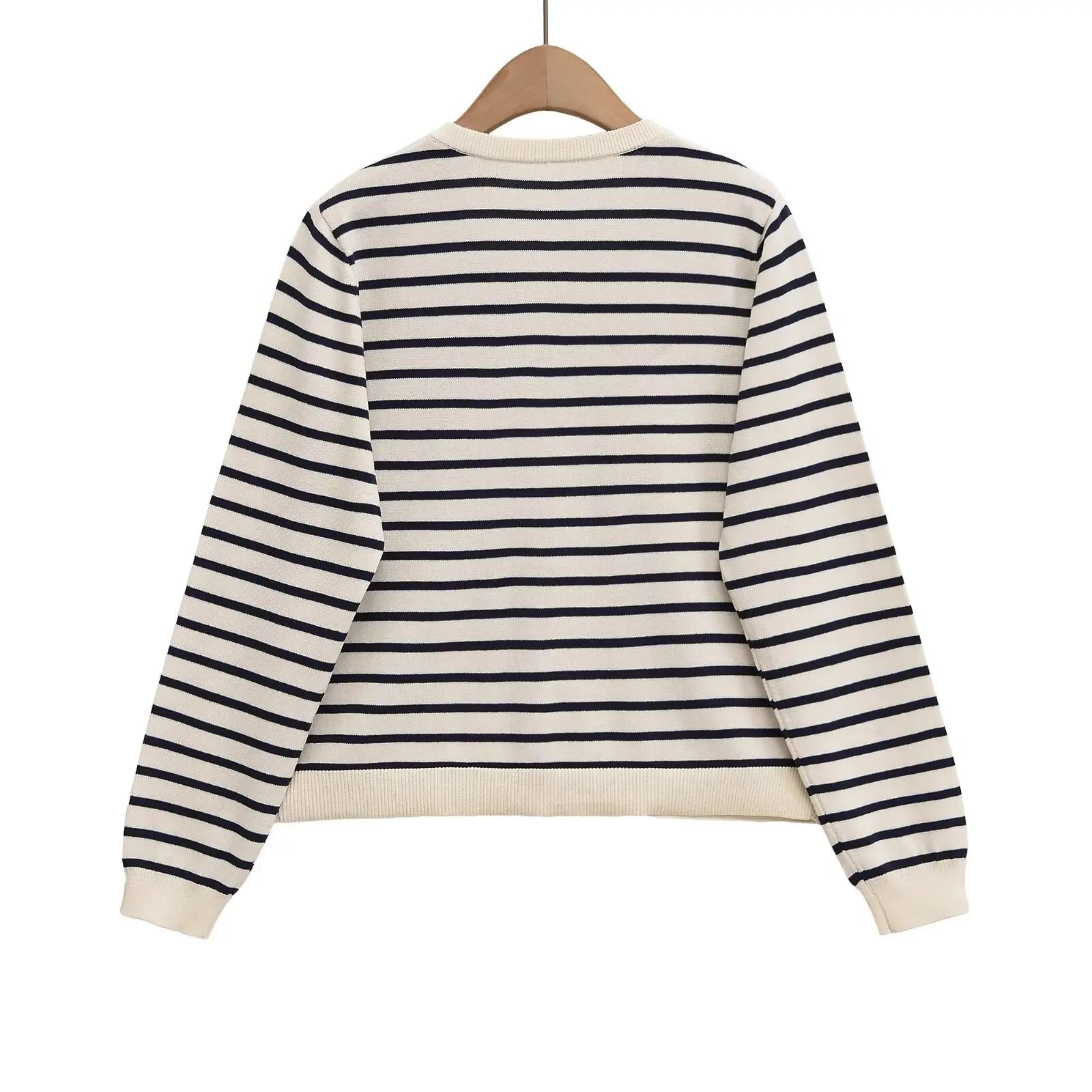 Withered 2026 Fashion New Product Striped Knitted Cardigan Versatile Round Neck Buckle Long Sleeve Coat