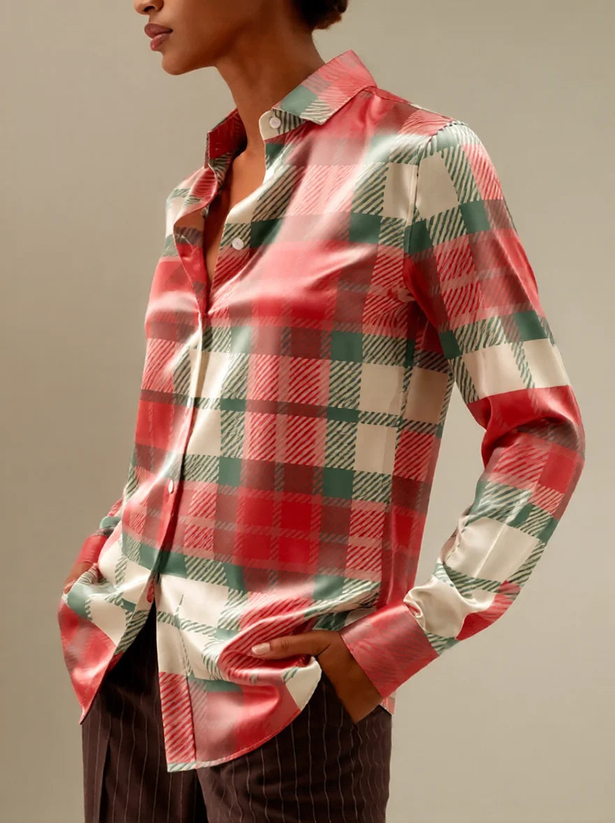 Summer Y2k Tops Women's Long-sleeved Shirt Plaid Tartan Polka Dot Blouse Polka Dots Top Summer Tops for Woman 2026 Fitted Dress