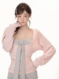 Y2K Two Piece Set: Sexy Pleated Top & Polka Dot Strapless Vest, Fairy Grunge Suit