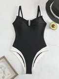 2026 Bikini Woman Tankini Deep V Neck Bikinis Black And White High Cut Leg Swimsuit Ruched Bust Swimwear Women's Tankinis