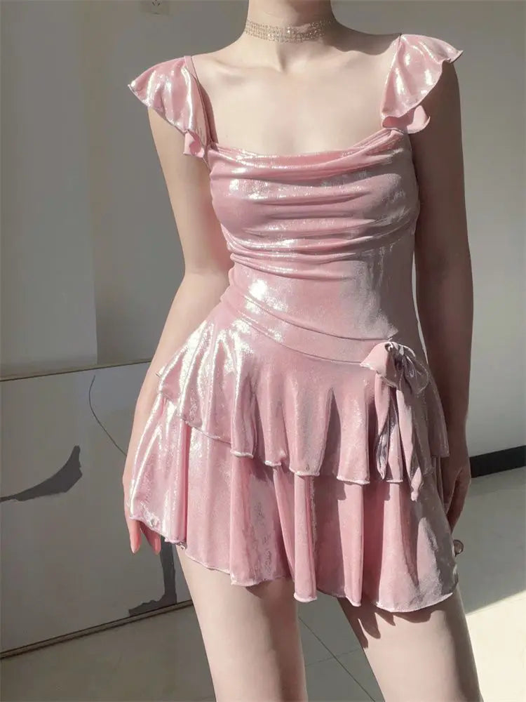 2026 New Women's Shimmer Pink Swimsuit Elegant Modest Pure Desire Bathing Suit for Hot Spring Beach