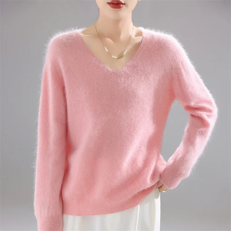 2025 Women's 100% Merino Wool Sweater, Thick Loose Knit Pullover Long Sleeve Solid Color(72 characters)